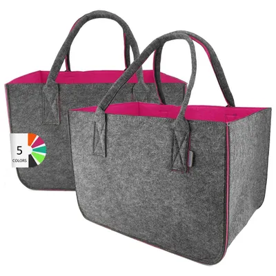 Produktbild von LEVIATAN Filztasche Shopper 2 Stücke Groß-30 Liter Einkaufstasche XXL Zusammenklappbar Einkaufskorb Kaminholztasche Kleiderkorb Spielzeugtasche Dunkelgrau/Himbeerfarbe