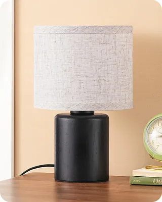Produktbild von EDISHINE Tischlampe Holz, LED Nachttischlampe mit schwarzem Massivholzsockel, inkl. 4W LED-Leuchtmittel ,für Schlafzimmer, Wohnzimmer