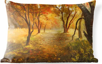 Produktbild von MuchoWow® Outdoor Kissen - Eine Illustration eines Waldes im Herbst - 50x30 cm - Wetterfest - Lounge Kissen - Sofa kissen - Wohnzimmer Dekoration