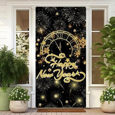 Immagine prodotto di Decorazione per il Capodanno, nero e oro - Striscione da appendere