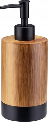 Produktbild von Seifenspender mit Pumpe WOOD Polyresin schwarz matt + Bambusimitat im Loft-Stil
