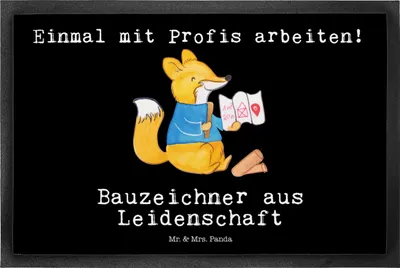 Produktbild von Mr. & Mrs. Panda fußmatte Bauzeichner Leidenschaft 50 x 75 cm - Schwarz - Geschenk, Gummimatte, Schmutzmatte, Schmutzfangmatte, Fussmatte, Vorleger