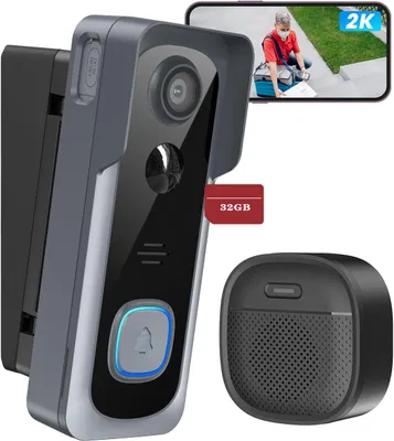 Obrázek produktu pro Zvonek s kamerou Bezdrátový 2K video zvonek s 32G kartou 2,4 GHz WLAN