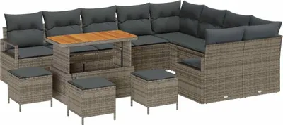 Image de Ensemble de canapés de jardin vidaXL avec coussins, 13 pièces, gris, en polyrotin