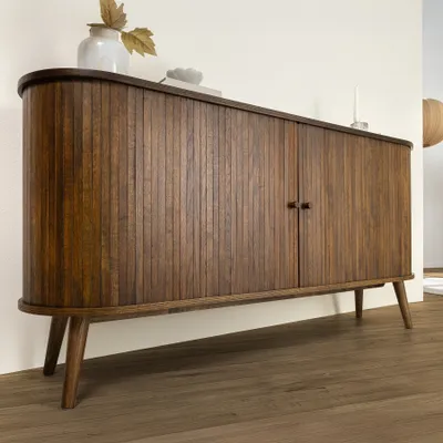 Produktbild von riess-ambiente Retro Sideboard VALHALLA WOOD 160cm smoked Eiche mit Schiebetüren Anrichte Kommode Schrank