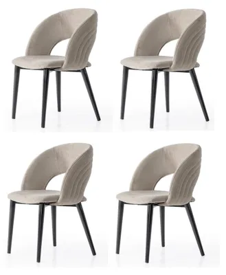 Immagine prodotto di Set di 4 sedie, design moderno, imbottitura in tessuto, colore beige, confortevoli e morbide