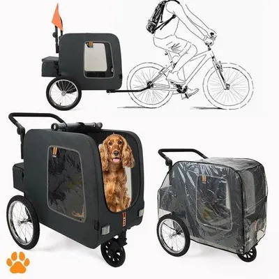Productafbeelding van 3-in-1 hond huisdier fietskar - hondenhuis fietskar - boodschappenkar - zwart Hondenbuggy