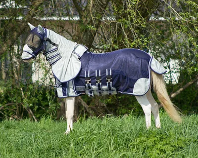 Image de Couverture anti-mouches QHP Falabella avec couvre-cou et masque anti-mouches blue, taille:115