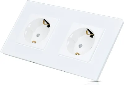 Zdjęcie produktu dla Navaris szklane gniazdo Schuko podwójne - z materiałem montażowym - Designerskie gniazdo ścienne ze szklaną ramką - podwójne gniazdo w kolorze białym