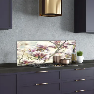 Produktbild von Tulup® Küchenrückwand Spritzschutz aus Glas -125x50 -Spritzschutz auf gehärtetes Glas Deko Blumen & Pflanzen Magnolie