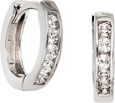 Produktbild von 11,3mm Creolen Klappcreole Ohrringe mit 10 Zirkonia 375 Gold Weißgold