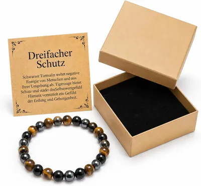 Imagen del producto de Pulsera de piedras naturales, turmalina, ojo de tigre, hematita, de 19 cm, para mujeres y hombres