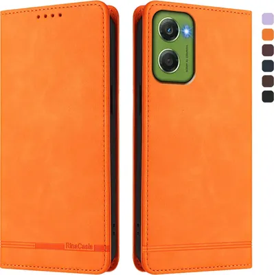 Image de Etui pour Motorola Moto G06, étui rétro en cuirPolyuréthaneavec support et fentes pour cartes de crédit Orange