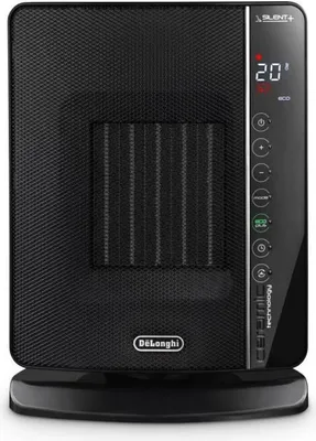 Produktbild von Keramik Heizlüfter, DELONGHI DCH7993ER.BC, 2400W, Eco Plus System, Leise, Soft Touch, Schwarz und Chrom, 24x64x26 cm