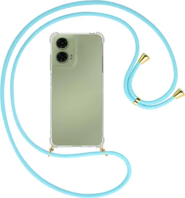 Produktbild von Handykette Backcover-Schutzhülle mit Band (Metall goldfarben) für Motorola Moto G24 - himmelblau