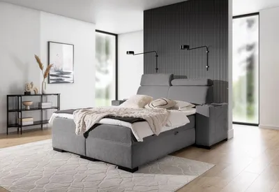 Obrázek produktu pro Čalouněná manželská postel 200x200 VALIKA - šedá + topper