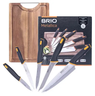 Produktbild von Messerset Mit Akazienholzschneidebretter 6 Teile Brio Metalica