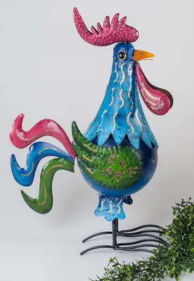 Produktbild von Hahn Huhn Vogel Skulptur Metall Teelichthalter Garten Deko Figur Kerzenhalter