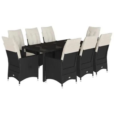 Produktbild von vidaXL 9-tlg. Garten-Essgruppe mit Kissen Schwarz Poly Rattan
