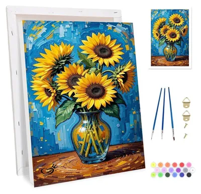 Produktbild von Malen nach Zahlen Set mit Rahmen für Erwachsene, Landschaft, Leinwand Kit 20x30cm, 4er Set