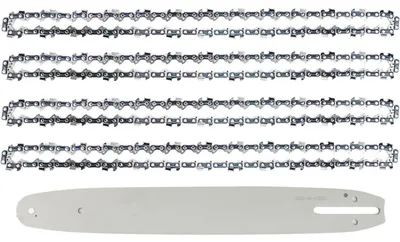 Immagine prodotto di 4 catene per motosega + lama da 35 cm, passo 3/8"LP, 52 maglie, spessore 1,1 mm, per motoseghe