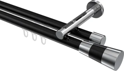 Produktbild von Interdeco Innenlaufstange / Gardinenstange mit Innenlauf Schwarz / Chrom, Typ Siteno Tanara (Konus Bicolor), 20 mm Ø 2-läufig, 240 cm