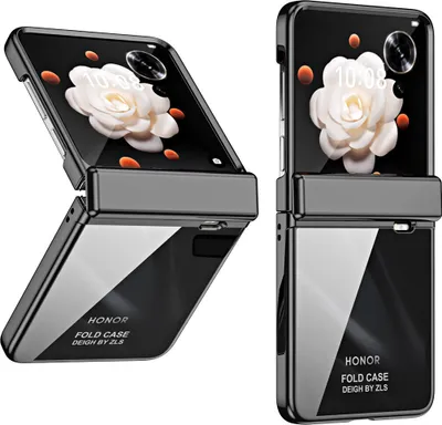 Produktbild von Hülle für Honor Magic V Flip Ultradünne Überzug Kristall Klar Schutzhülle mit Scharnierschutz Schwarz