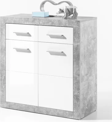 Produktbild von Kommode Inga 82 cm mit 2 Türen und 2 Schubladen - Beton/Weiß