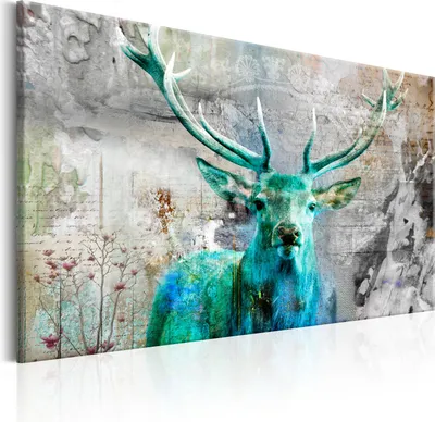 Produktbild von Modernes Wandbild Hirsch 120x80 - 1 Teile Bilder Fotografie auf Vlies Leinwand Foto Bild Dekoration Wand Bilder Kunstdruck Tiere Abstrakt g-C-0060-b-c