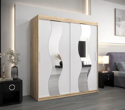 Produktbild von Schwebetürenschrank LINA – Breite 180 cm, Eiche Sonoma / Weiß