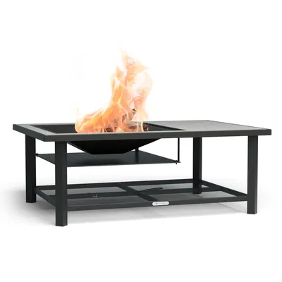 Produktbild von Blumfeldt Merano Avanzato L Feuerschale - 3-in-1 Feuerschale mit Grillrost & Tisch, robuster Stahlrahmen, Terrazzo-Tischplatte, inkl. Funkenschutz, Schürhaken & Deckel, für Garten & Terrasse