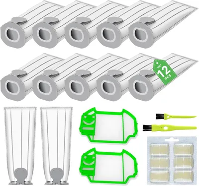 Produktbild von 12 Staubsaugerbeutel kompatibel mit Vorwerk Folletto VK7 FP7 VK7S FP7S Staubsaugern, inklusive 12 Folletto-Beutel + 2 Hepa-Filter + 6 Duftstoffe + 2 Mehrzweckbürsten - Vorwerk Folletto Ersatzteile