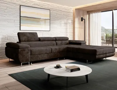 Produktbild von Easy4You Ecksofa NORBERG Velvet L-Form Braun – 279x72x205 cm - Schlafsofa mit Bettkasten und Schlaffunktion - Eckcouch mit Stauraum – Rechts – Stoff Monolith 29