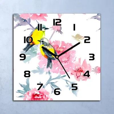 Produktbild von Wanduhr Echt-Glas-Küchenuhr Vögel Bunte Natur Quarz Lautlos 30x30 Deko Bilder