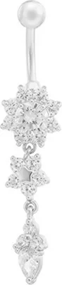 Produktbild von y Frauen Blume Strass baumeln Bar Barbell Bauchnabel Ring Körper Piercing-Gold