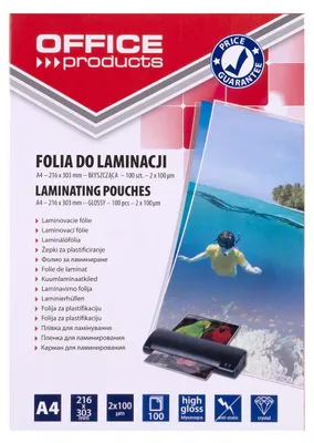 Zdjęcie produktu dla Folia do laminowania A4 Office Products  2x100mikr błyszcząca 100szt. transparentna