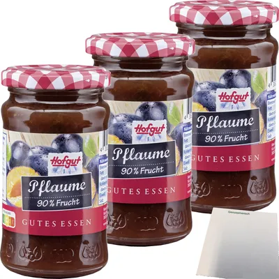 Produktbild von Hofgut Pflaumenmus Fruchtaufstrich 3er Pack (3x250g Glas) + usy Block