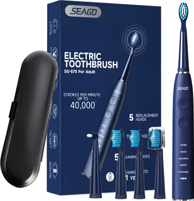 Produktbild von Elektrische Schallzahnbürste, Waterproof Toothbrush, USB Rechargeable, 5 Modes 5 Toothbrush Heads 1 Travel Case Tooth Cleaning
