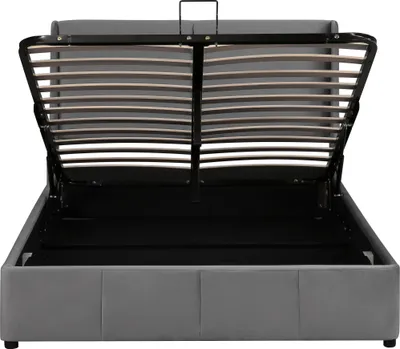 Produktbild von Flieks Polsterbett 140x200cm, Hydraulisches Boxspringbett Doppelbett mit Lattenrost und Stauraum, Stauraumbett Funktionsbett Samt ohne Matratze, Grau