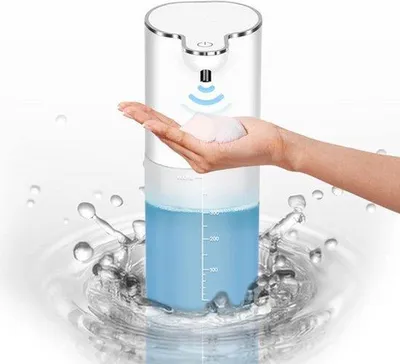 Image de 400 ml, 4 réglages ajustables, étanche IPX5, distributeur de savon suspendu automatique, distributeur de savon automatique réglable.