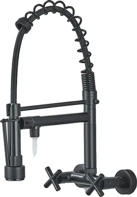 Obrázek produktu pro Kuchyňská baterie, montáž na zeď, dvojité otočné výtoky, matná černá A