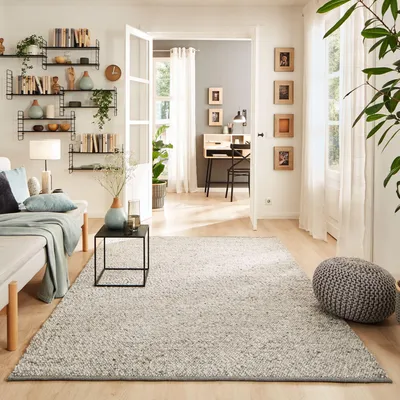 Produktbild von Steffensmeier Handwebteppich Rotach | Wolle (Schurwolle) gewalkt, Grau, handgewebt, Größe: 250x290 cm Wohnzimmer und Schlafzimmer