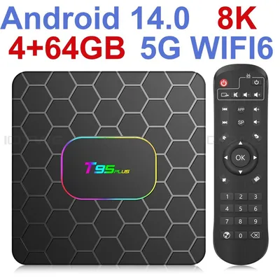 Produktbild von Smart TV Box Android Streaming Player Media Streamer WLAN Box Internet TV 5G WiFi 4K HDR Quad Core HDMI USB Ethernet Speicherkartenslot 4 GB+64 GB-Android14 8K