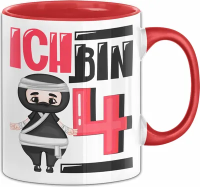 Produktbild von 4. Geburtstag Geschenk Tasse BecherJungs Mädchen Geburtstagsgeschenk Ninja Ich Bin 4 (Rot)
