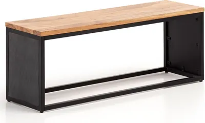 Produktbild von Sitzbank Akazie Massivholz / Steinoptik 120x45x35 cm Flurbank mit Metallgestell, Design Bettbank Schlafzimmer, Kleine Garderobenbank Esszimmerbank