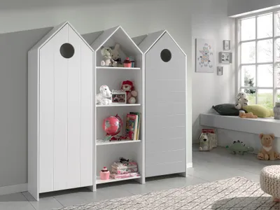 Image de CASAMI Set 3 pcs. composé de : Armoire à 1 porte avec façade en blanc, armoire à étagères, armoire à 1 porte avec façade en gris