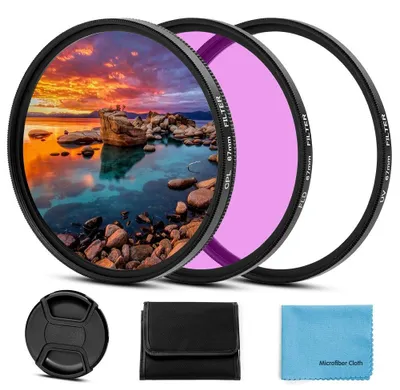 Image de Ensemble de filtres UV, polarisant circulaire (CPL) et anti-reflet (FLD) Solidchoice, de 55 mm, avec capuchon d'objectif
