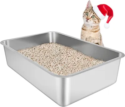 Obrázok produktu pre Mačacia toaleta 50x35x15 cm, nehrdzavejúca oceľ, bez zápachu, protišmyková, pre mačky