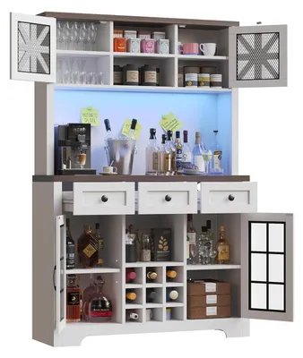 Zdjęcie produktu dla Wysoka szafka kuchenna z oświetleniem LED, szufladami, półką na wino, wymiary: 120x40x180 cm, kolor biały