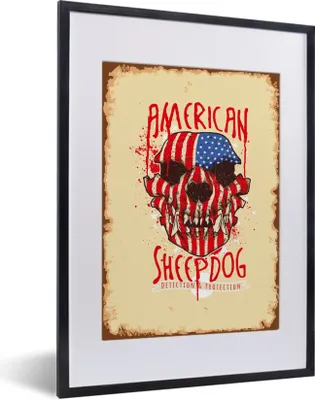 Produktbild von MuchoWow® MuchoWow® Gerahmtes Poster Jahrgang - Amerika - Hund 30x40 cm - Poster mit zchwarzem Bilderrahmen - Wandposter Schlafzimmer
